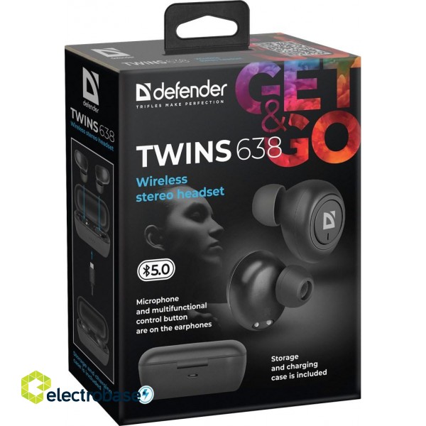 Defender Twins 638 Headset Wireless In-ear Calls/Music Bluetooth Black image 9