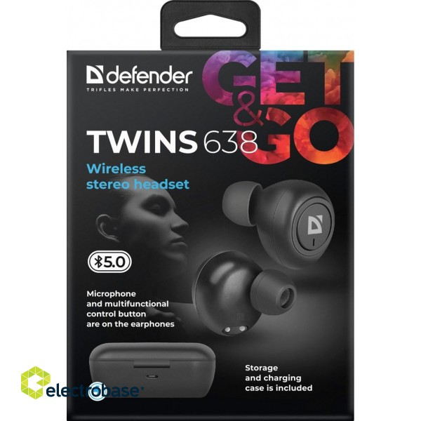 Defender Twins 638 Headset Wireless In-ear Calls/Music Bluetooth Black image 10