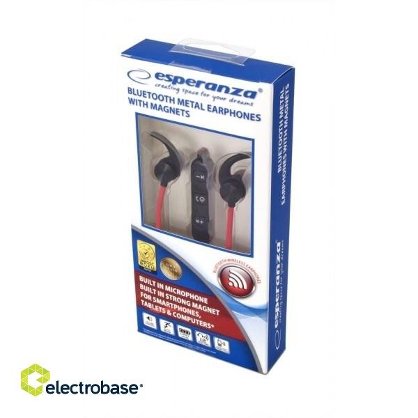 Esperanza EH186K headphones/headset Wireless In-ear Sports Bluetooth Black, Red paveikslėlis 2