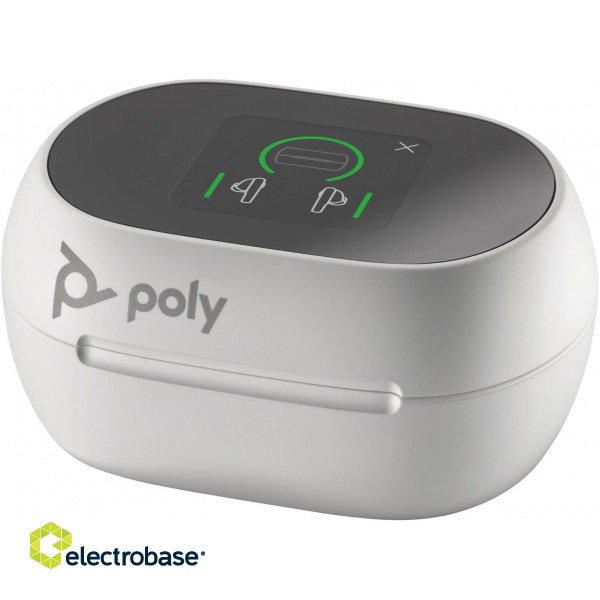 POLY Voyager Free 60+ UC White Sand Earbuds +BT700 USB-A Adapter +Touchscreen Charge Case image 4