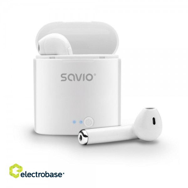 Savio TWS-01 Wireless Bluetooth Earphones, White фото 2