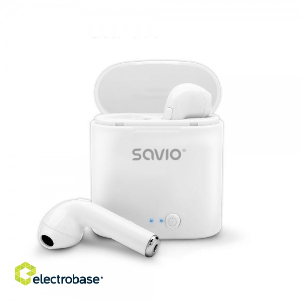 Savio TWS-01 Wireless Bluetooth Earphones, White image 3