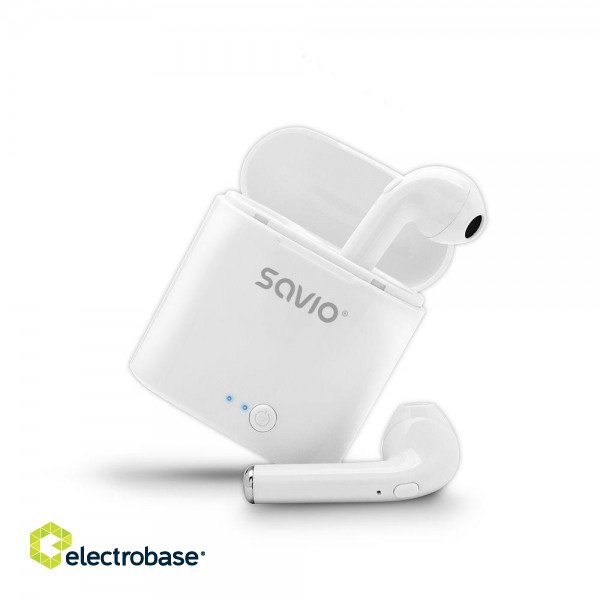 Savio TWS-01 Wireless Bluetooth Earphones, White image 4