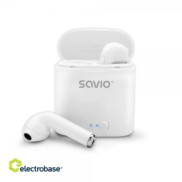 Savio TWS-01 Wireless Bluetooth Earphones, White image 5