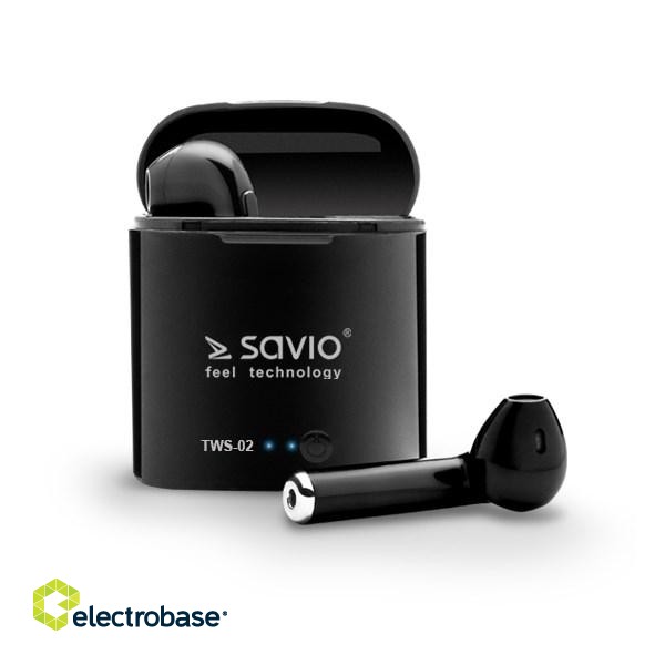 Savio TWS-02 Wireless Bluetooth Earphones, Black image 1
