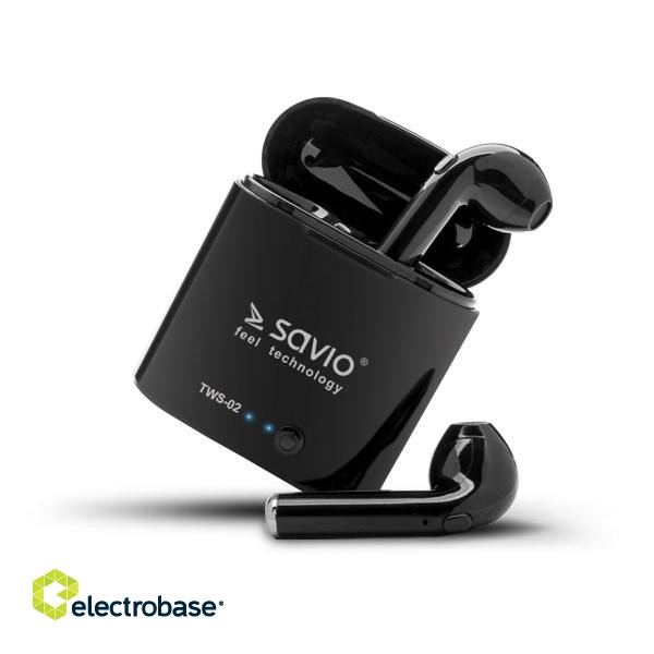 Savio TWS-02 Wireless Bluetooth Earphones, Black image 2