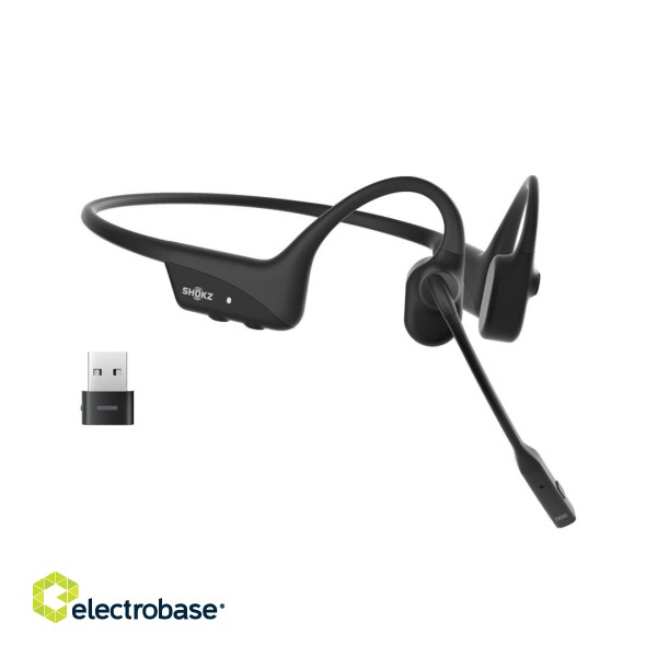 SHOKZ OpenComm2 UC Wireless Bluetooth Bone Conduction Videoconferencing Headset with USB-C adapter | 16 Hr Talk Time, 29m Wireless Range, 1 Hr Charge Time | Includes Noise Cancelling Boom Mic and Dongle, Black (C110-AC-BK) image 1