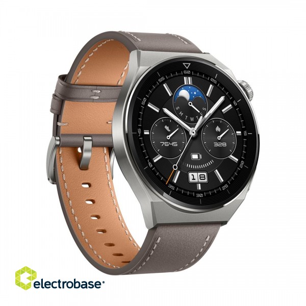 WATCH | GT 3 Pro | Smart watch | GPS (satellite) | AMOLED | Touchscreen | Activity monitoring 24/7 | Waterproof | Bluetooth | Titanium Case with Gray Leather Strap, Odin-B19V image 1