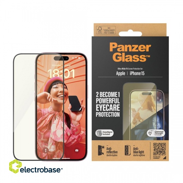 PanzerGlass ® Eyecare Screen Protection iPhone 15 | Ultra-Wide Fit w. EasyAligner image 2