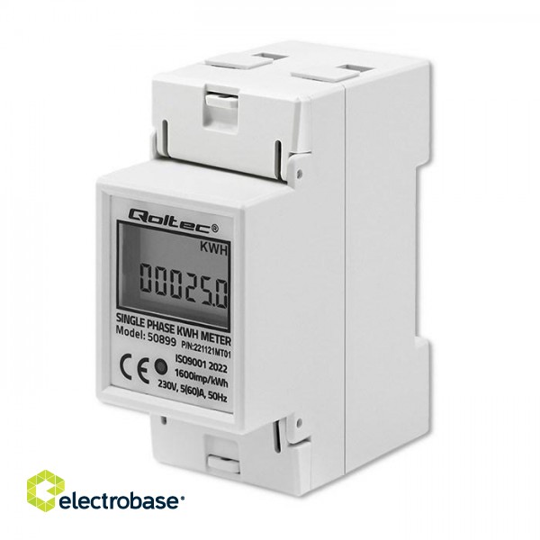 Qoltec 50899 Single phase electronic energy consumption meter | 230 V | LCD | 2P | DIN rail image 1