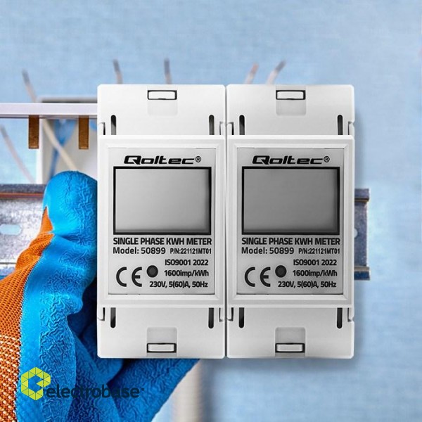 Qoltec 50899 Single phase electronic energy consumption meter | 230 V | LCD | 2P | DIN rail фото 2