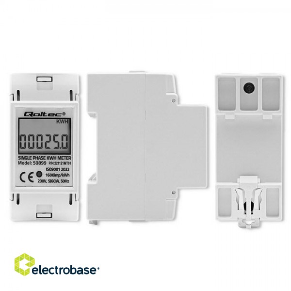 Qoltec 50899 Single phase electronic energy consumption meter | 230 V | LCD | 2P | DIN rail image 4