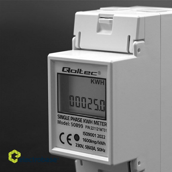Qoltec 50899 Single phase electronic energy consumption meter | 230 V | LCD | 2P | DIN rail фото 5
