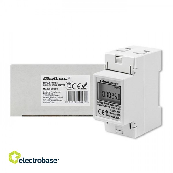 Qoltec 50899 Single phase electronic energy consumption meter | 230 V | LCD | 2P | DIN rail image 7