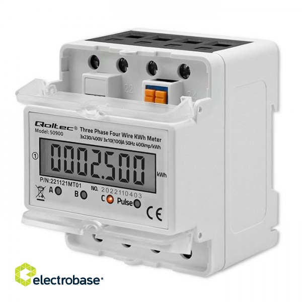 Qoltec 50900 Three phase electronic energy consumption meter | 400V | LCD | 4P | DIN rail фото 8