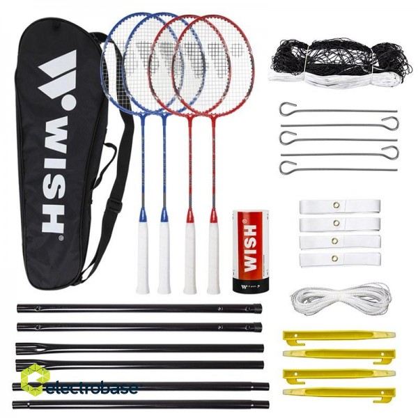 Wish Alumtec badminton racket set 4 rackets + 3 ailerons + net + lines paveikslėlis 1