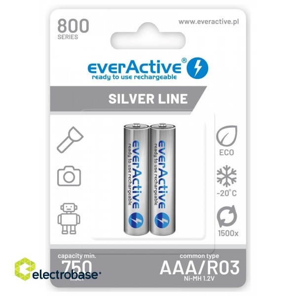 Rechargeable batteries everActive Ni-MH R03 AAA 800 mAh Silver Line - 2 pieces image 1