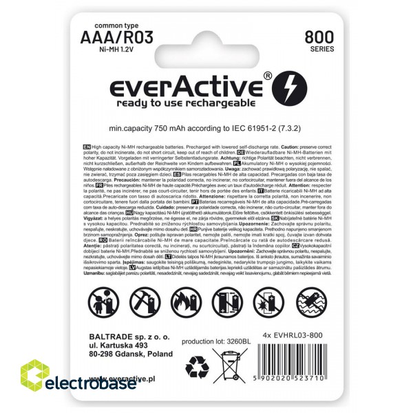 Rechargeable batteries everActive Ni-MH R03 AAA 800 mAh Silver Line - 2 pieces image 2