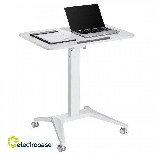 Maclean MC-453 W Mobile Laptop Desk with Pneumatic Height Adjustment, Laptop Table with Wheels, 80 x 52 cm, Max. 8 kg, Height Adjustable Max. 109 cm (White) image 1