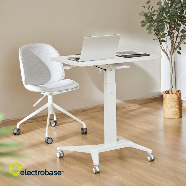 Maclean MC-453 W Mobile Laptop Desk with Pneumatic Height Adjustment, Laptop Table with Wheels, 80 x 52 cm, Max. 8 kg, Height Adjustable Max. 109 cm (White) image 2