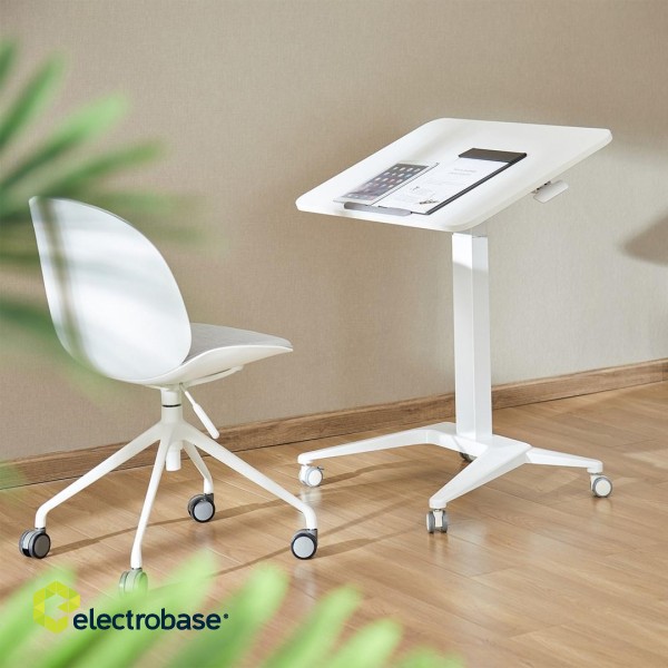 Maclean MC-453 W Mobile Laptop Desk with Pneumatic Height Adjustment, Laptop Table with Wheels, 80 x 52 cm, Max. 8 kg, Height Adjustable Max. 109 cm (White) image 4
