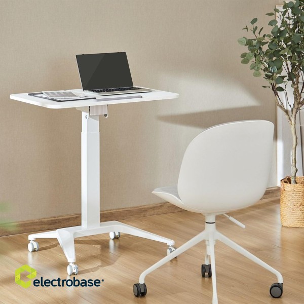 Maclean MC-453 W Mobile Laptop Desk with Pneumatic Height Adjustment, Laptop Table with Wheels, 80 x 52 cm, Max. 8 kg, Height Adjustable Max. 109 cm (White) image 7