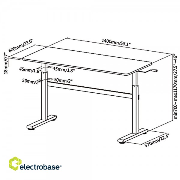 Manual height adjustable desk Ergo Office, max 40 kg, max height 117cm, with a top for standing and sitting work, ER-401 W image 1