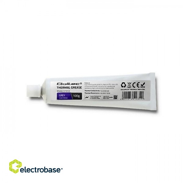 Qoltec 51654 Thermal grease 4.63 W/m-K | 100g | grey image 1