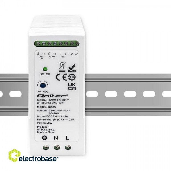 Qoltec 50885 Stable DIN Rail Power Supply with UPS function | 40W image 4