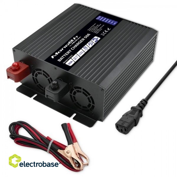 Qoltec 51957 Smart Monolith charger for LiFePO4 AGM GEL SLA batteries | 50A | 12V image 2