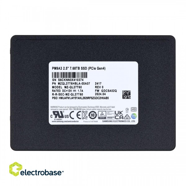 SSD Samsung PM9A3 7.68TB U.2 NVMe PCI 4.0 MZQL27T6HBLA-00A07 (DWPD 1) image 1