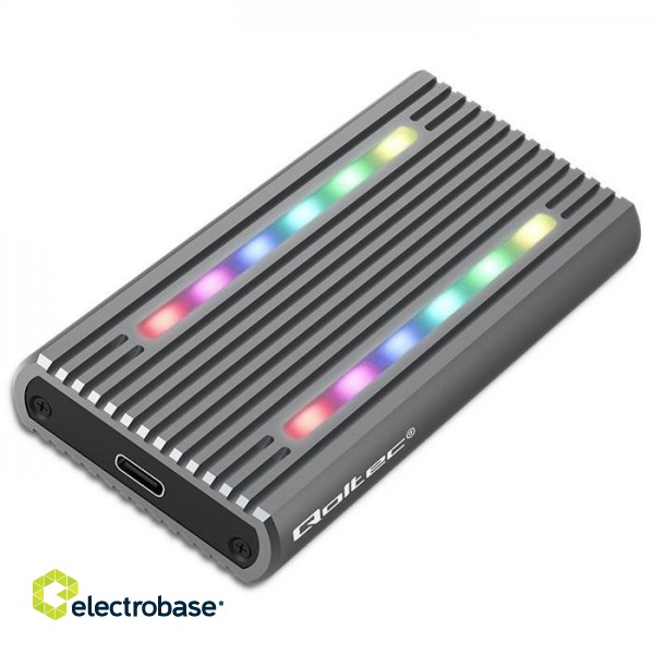 Qoltec 52272 Enclosure for drive M.2 SSD | SATA | NVMe | RGB LED | USB-C | 4TB фото 1