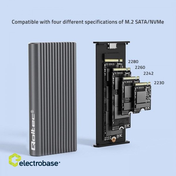 Qoltec 52272 Enclosure for drive M.2 SSD | SATA | NVMe | RGB LED | USB-C | 4TB paveikslėlis 2