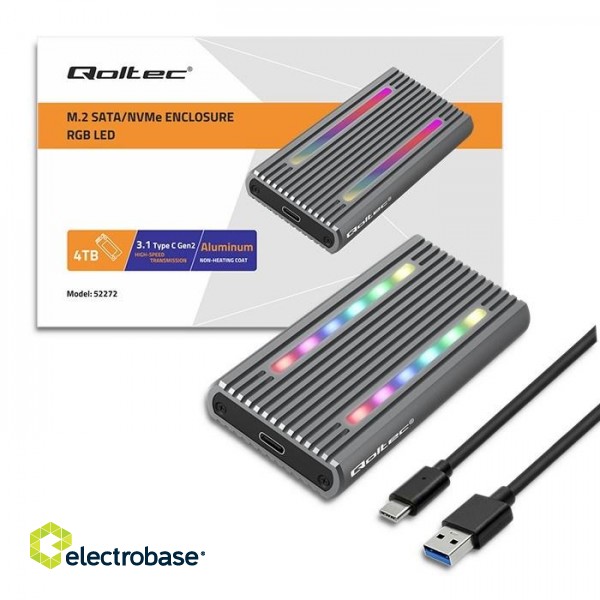Qoltec 52272 Enclosure for drive M.2 SSD | SATA | NVMe | RGB LED | USB-C | 4TB фото 6
