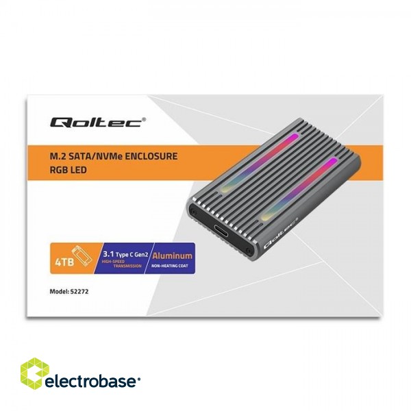 Qoltec 52272 Enclosure for drive M.2 SSD | SATA | NVMe | RGB LED | USB-C | 4TB paveikslėlis 8