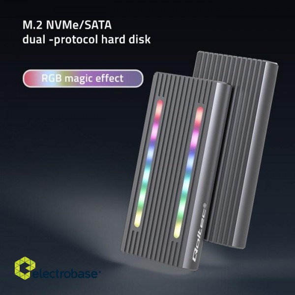 Qoltec 52272 Enclosure for drive M.2 SSD | SATA | NVMe | RGB LED | USB-C | 4TB фото 10