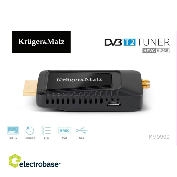 KRUGER & MATZ mini Tuner DVB-T2 H.265 HEVC KM9999 paveikslėlis 1
