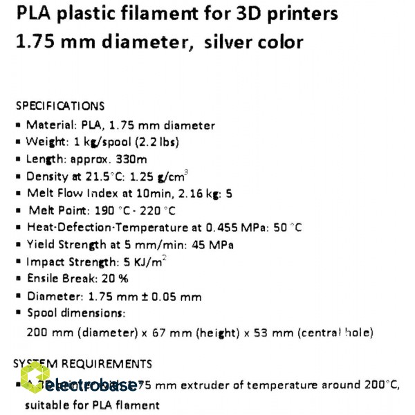 Gembird 3DP-PLA1.75-01-S 3D printing material Polylactic acid (PLA) Silver 1 kg фото 4
