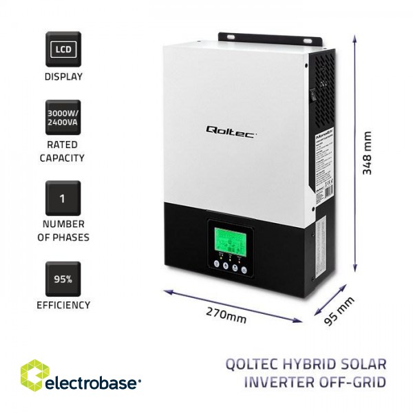 Qoltec 53876 Hybrid Solar Inverter Off-Grid 2.4KW | 80A | MPPT | Sinus image 3
