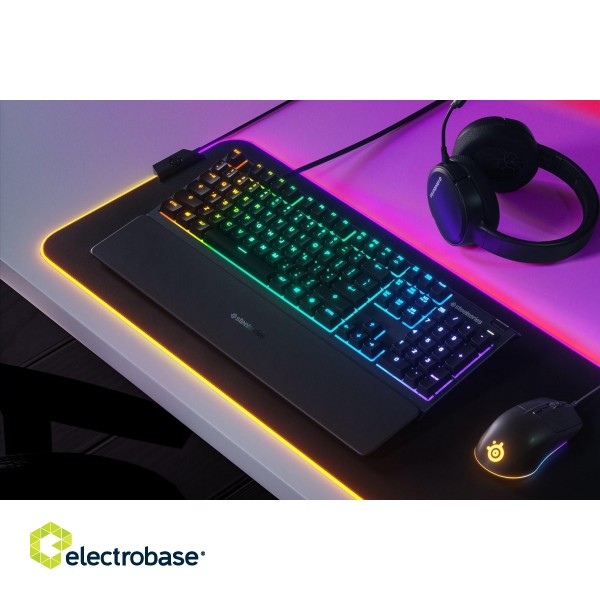 SteelSeries Apex 3 Gaming Keyboard, US Layout, Wired, Black SteelSeries Apex 3  Gaming keyboard, IP32 water resistant for protection against spills, Customizable 10-zone RGB illumination reacts to games and Discord, Whisper quiet gaming switches last for image 3