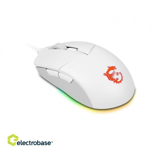 MSI CLUTCH GM11 WHITE Gaming Mouse '2-Zone RGB, upto 5000 DPI, 6 Programmable button, Symmetrical design, OMRON Switches, Center' paveikslėlis 1