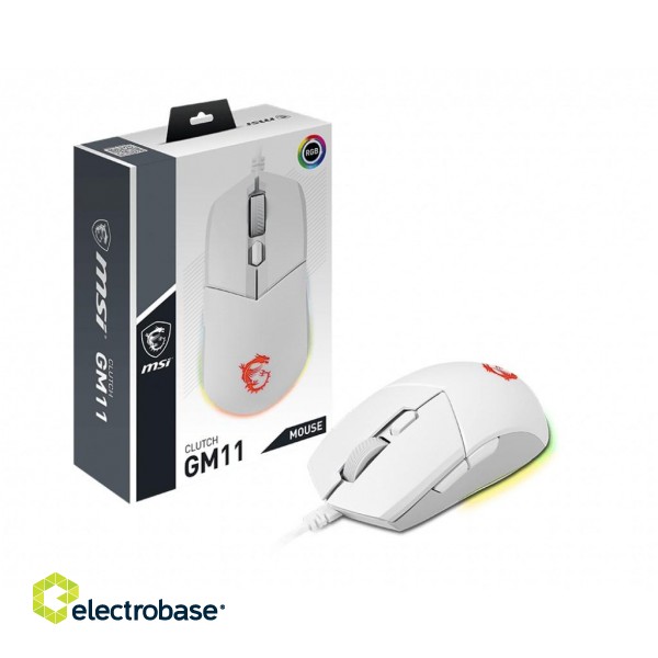 MSI CLUTCH GM11 WHITE Gaming Mouse '2-Zone RGB, upto 5000 DPI, 6 Programmable button, Symmetrical design, OMRON Switches, Center' paveikslėlis 2
