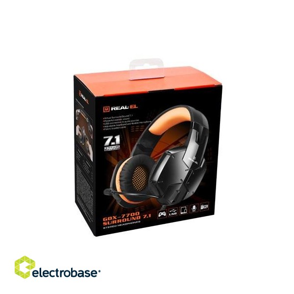 REAL-EL GDX-7700 SURROUND 7.1 gaming headphones with microphone, black-orange image 8