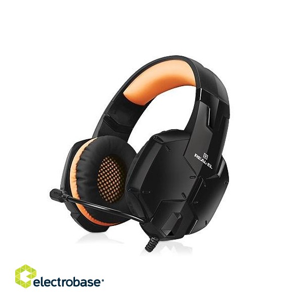 REAL-EL GDX-7700 SURROUND 7.1 gaming headphones with microphone, black-orange image 3