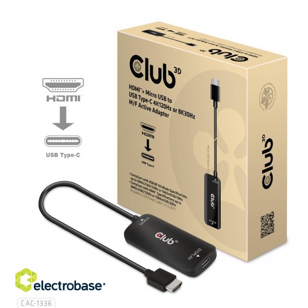 Adapter Club3D CAC-1336 HDMI™+ Micro USB to USB Type-C 4K120Hz or 8K30Hz M/F Active Adapter image 9