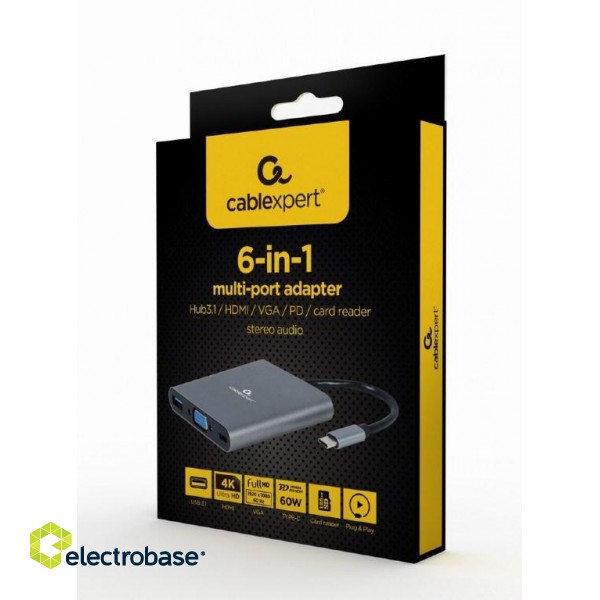 Gembird A-CM-COMBO6-01 notebook dock/port replicator USB 3.2 Gen 1 (3.1 Gen 1) Type-C Grey image 3