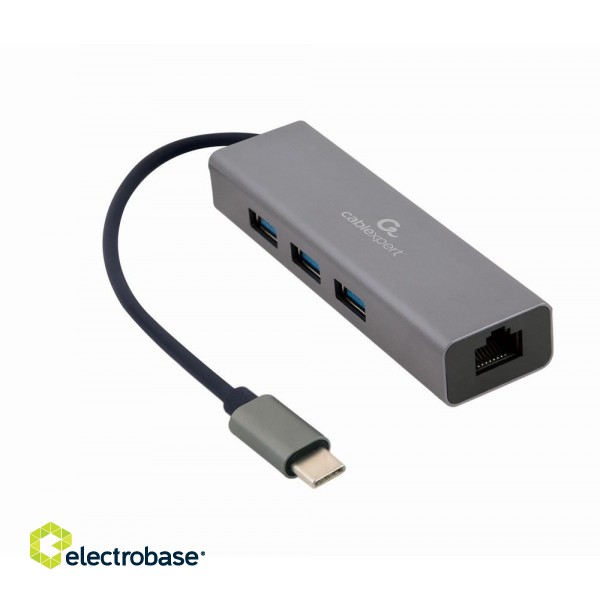 Gembird A-CMU3-LAN-01 USB-C Gigabit network adapter with 3-port USB 3.1 hub image 1