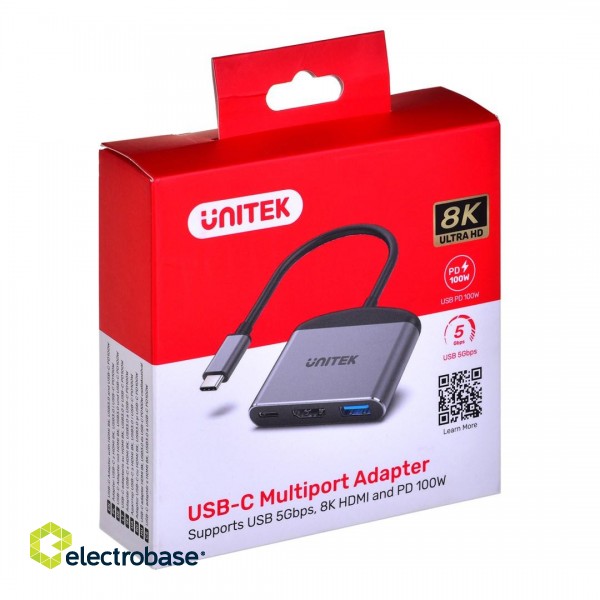 UNITEK ADAPTER USB-C - HDMI 2.1, USB-A, USB-C PD paveikslėlis 2