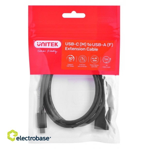 Cable adapter Unitek (C476BK-1M) USB-C (M) - USB-A (F) 10Gbps 60 W image 1
