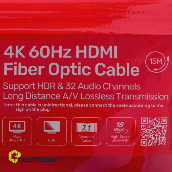 UNITEK HDMI CABLE 2.0 4K 60HZ AOC 15M paveikslėlis 4